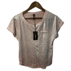Venti6 Italy Womens Metallic Rose Gold Pink Shimmer Short Sleeve Top NWT